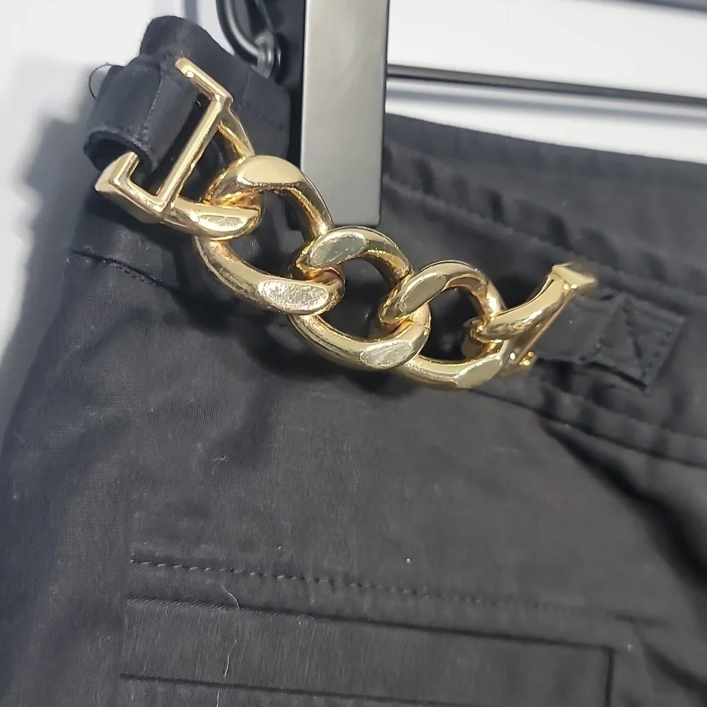 Michael Kors Black Straight Leg Chino Gold Hardware Belted Pants
